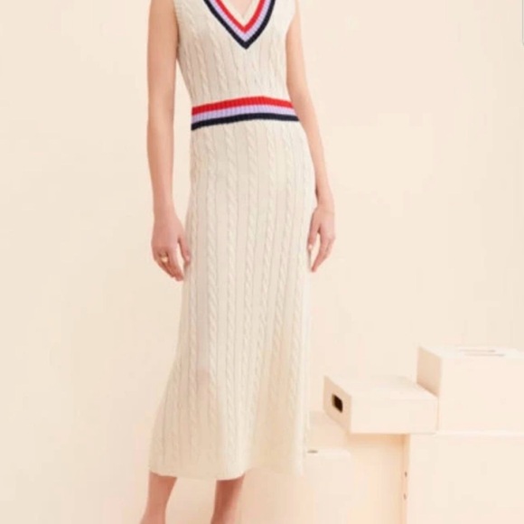 Anna Sui Dresses & Skirts - Anna Sui Cream Midi Dress with Red and Blue Accents